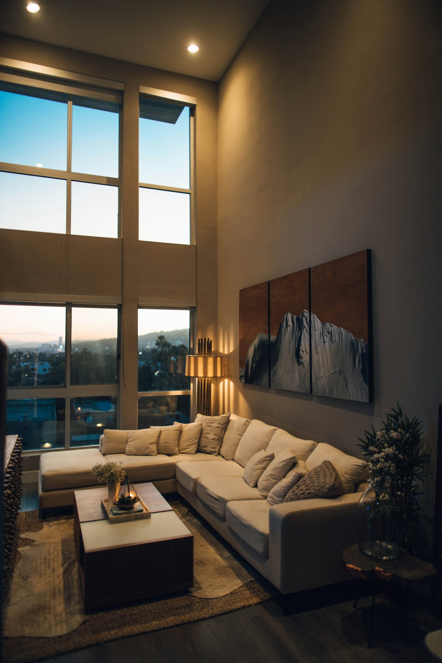 A comfortable living room, cool and calm in the evening